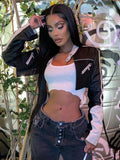 IFOMT PU Leather Jackets Coats Women 2022 Autumn Patchwork Long Sleeve High Street Cropped Jackets Casual Motorcycle Y2K Tops