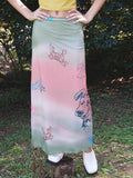 Ifomt Cartoon Print Long Skirt Summer Kawaii Harajuku Sweet Satin Skirts for Women Casual Fashion Y2k Elegant Ladies Clothes
