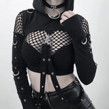 IFOMT Black Gothic Crop Top Women Hoodies Punk Sweatshirt Off Shoulder Lace Up Hooded Pullover Cat Ear Short Style Female Jacket Coat