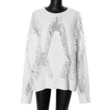 IFOMT New Tassel Hollow Sweater Women's Casual Knitting Pullover Loose Patchwork Autumn Winter Warm Sweater Top Solid Outwear
