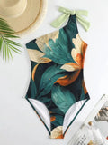 IFOMT Sexy One Shoulder Printed Swimwear Women 2023 Vintage High Waisted One Piece Swimsuit with Cover Up for Beach Vacation, Swim