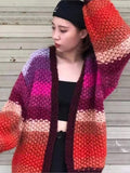 IFOMT Multicolor Striped Crochet Knit Cardigan