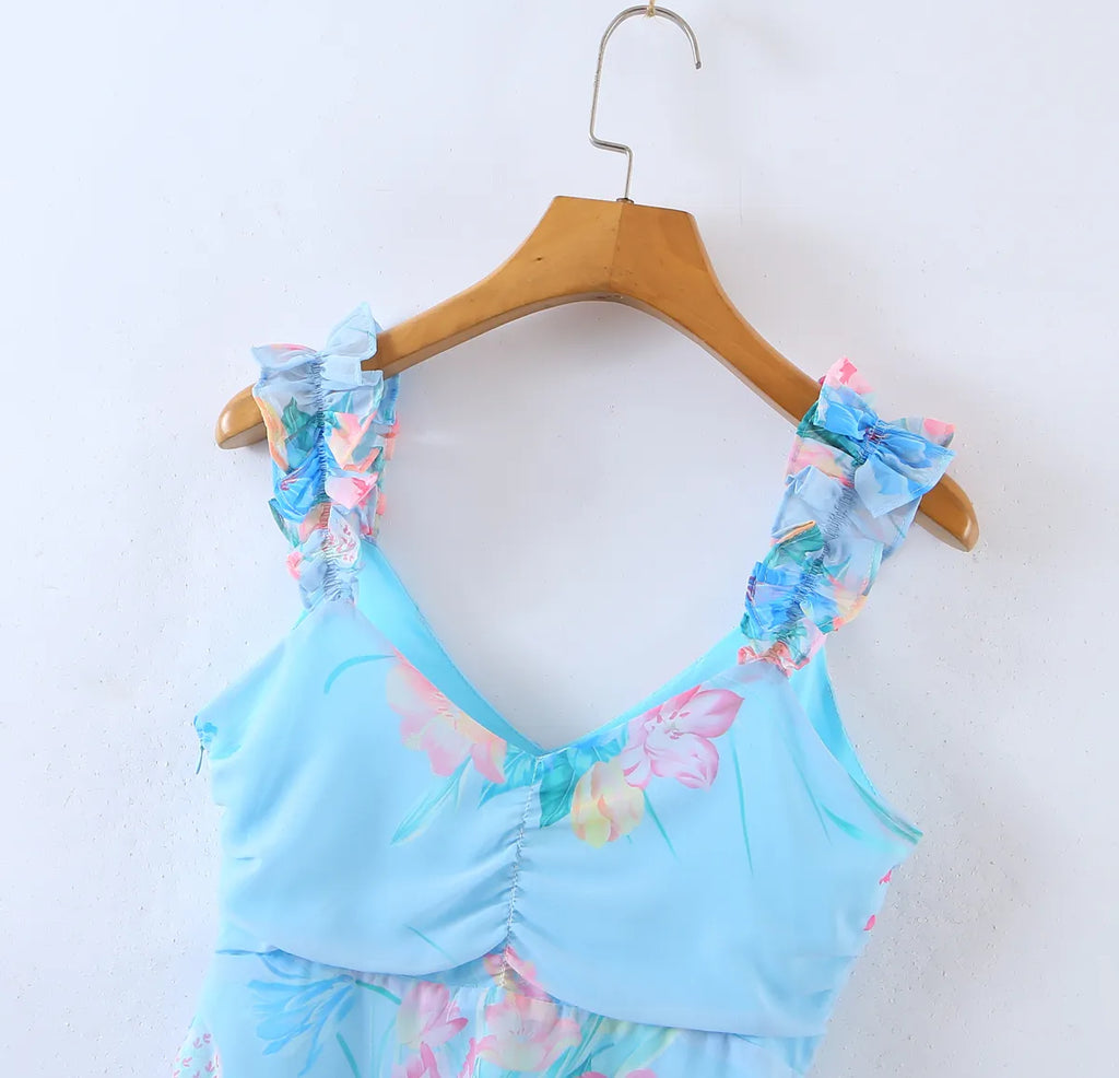 Ifomt 2023 Summer V-neck Sleeveless Vocation Beach Women Blue Mermaid Mini Dress