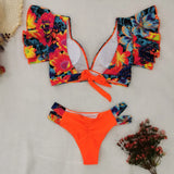 IFOMT 2024 New Ruffled Sexy Bikini Set Women Floral Beachwear V-Neck Bathing Suit High Waist Biquini Swimwear Female 2 Piece Swimsuits