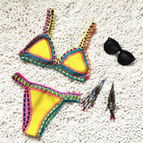 IFOMT Knitted Bikini 2024 2-piece Swimsuit for Women,summer Beach Vacation Bathing Suit,sexy Triangle Cup V-neck Suspender Swimwear