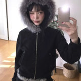 IFOMT American Style Fluffy Hoodie Sweatshirts Spring Autumn New Loose Zipper Tops Women Y2k Grunge  Long Sleeve Sweatshirt Mujer