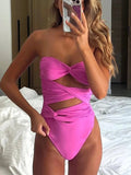 IFOMT Hollow Out One Piece Swimsuit, Monokini Bodysuit, Lace Up Beachwear, High Waist Swimming Suit, Bandeau Monokini, Summer, 2024