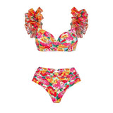 IFOMT Floral Print Two Pieces Bikini Swimsuit Women 2024 New High Waist Swimwear and Sarong Biquini Separate Beach Bathing Suit