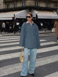 IFOMT Fashion Grey Lapel Women Blazer Jacket Loose Long Sleeves Buttons Pocket Spliced Coat New Office Lady Commute Streetwear