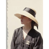 IFOMT New Style Strap Straw Stalk Fashion Sling Sun Hat Women's Spring and Summer Sun Protection Beach Vintage Hepburn Style Straw Hat