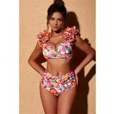 IFOMT Floral Print Two Pieces Bikini Swimsuit Women 2024 New High Waist Swimwear and Sarong Biquini Separate Beach Bathing Suit