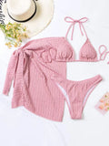 IFOMT 2023 New 3 Pieces Set Swimsuit Women Thong Swimwear Sexy Micro Bikini Set With Sarong Skirt White Beachwear Bathing Suit Pink