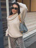 IFOMT Irregular Ribbed Knit Pullover Sweater For Women Off-Shoulder Long Sleeve Loose Fashion Streetwear Casual Autumn Sweater
