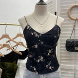 IFOMT Women's Retro Chic Floral Print Velvet Spaghetti Strap Camisole Top Sleeveless Tube Top With Padded Base 8965 PartyClub Outfits