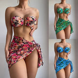 IFOMT 2024 Swimsuit Women's Split Three-Piece Printed Metal U-Shaped Bikini Bikini Swimsuit