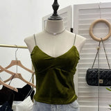 IFOMT Women's Retro Chic Floral Print Velvet Spaghetti Strap Camisole Top Sleeveless Tube Top With Padded Base 8965 PartyClub Outfits