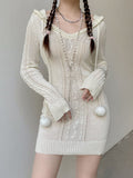 IFOMT Hooded Knitted Sweater Hairball Mini Dress