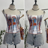 IFOMT Women's Retro Print Chic Camisole Top Sexy Slim Fit Camisole Short Sleeveless Tube Top 8830 Party Casual Holiday Street Outfits