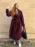 IFOMT Burgundy Wool Blends With Belt Long Coat For Women Fashion Lapel Full Sleeves Oversize Jacket 2024 New Office Lady Outerwear