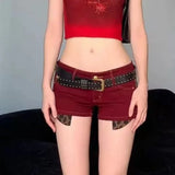 IFOMT Sexy Low-waisted Bodycon Shorts Y2k E-Girl Leopard Print Patchwork Jeans  2024 Summer New All-match Hot Short Pants