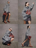 IFOMT Irregular Ribbed Knit Pullover Sweater For Women Off-Shoulder Long Sleeve Loose Fashion Streetwear Casual Autumn Sweater
