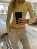 IFOMT Y2K Cottage Tops Women's Knitted T-Shirts Striped Contrast Color Slim Fit Long Sleeve Round Neck Casual Tops