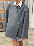 IFOMT Lapel Button Side Slit Blazer Coat Office Women‘s Elegant Loose Long Sleeves Coat 2024 Fall New Streetwear Suit Jacket