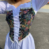 IFOMT Women Y2k Vintage Floral Print Vest Sexy Bodycon Boat Neck Jacquard Camisole Flounce Irregular Suspender Corset Tops