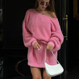 IFOMT Faux Mink Reversible Lantern Sleeve Sweater