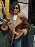 IFOMT 2024 Winter Thickened Spliced Furry Leather Short Jacket Fashion Single Breasted Brown With Pocket Coat Female High Streetwear