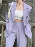 IFOMT Autumn Women Purple Blazer Pantsuit Korean Fashion Vintage Loose Jacket Pants 2 Piece Set Female Business Casual Trousers Outfit