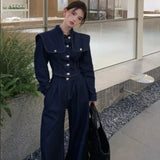 IFOMT Korean Vintage Blue Denim Pants Mujer 2024 Autumn New High Waist Trousers Women Y2k E-Girl Loose Straight Wide Leg