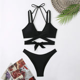 IFOMT Women Strap Ties Bikini Set 2024 Female Solid Sexy Swimsuit 2 Pieces Sexy Swimwear Beach Outfits Damen Bathing Suit Push Up