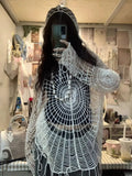 IFOMT American Street Spider Web Hollowed Out Hole Tops 2024 New Hooded Knit Sweater Women Y2k Long Sleeve Loose Sweatshirts