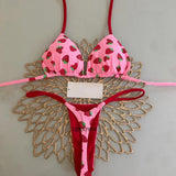 IFOMT QINJOYER Pink Swimwear Women Brazilian Bikini Cute Heart Print Swimsuit Sexy Thong Bikini Set 2023 Bathing Suit Women Beachwear