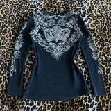 IFOMT Trashy Girl y2k Grung T-shirt Rhinestone Graphic Aesthetic Print Tops Vintage Gothic Harajuku Fairycore Slim Fit Pullovers Tees