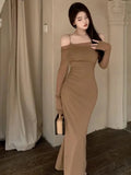 IFOMT Women's Sexy Bodycon Evening Party Prom Dresses Autumn Long Sleeve Office Lady Slim Vestidos Female Elegant Clothing