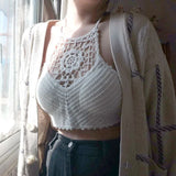 IFOMT Women Summer Short Vest Sexy Hollow Out Plain White Halter Vest Strap Crop Tops Crochet Bikini Tank Tops Shirt Hot Tank Top
