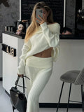IFOMT Knitted Skirt 2 Piece Set Women's One-Shoulder Long Sleeves Sweater Pullover Elegant Slim Fit Long Skirt Suit Autumn New