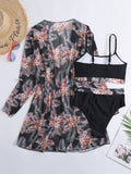 IFOMT 2024 New 3 Pieces Set High Waist Bikini Women Swimsuit&Kimono Bandeau Swimwear Sexy Cover Ups Floral Beachwear Bathing Suit