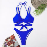 IFOMT Women Strap Ties Bikini Set 2024 Female Solid Sexy Swimsuit 2 Pieces Sexy Swimwear Beach Outfits Damen Bathing Suit Push Up