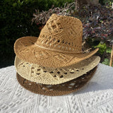 IFOMT Straw Hat for Women Men Summer Handmade Classic Vintage Hollow Out  Western Curled Wide Brim Sun Hat Fishing Hat Climbing Cap