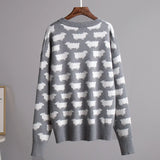 IFOMT O-Neck Alpaca Printed Sweater For Women Loose Casual Sweater Pullover Fashion Long Sleeve Retro Knitted Autumn Winter Top