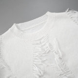 IFOMT New Tassel Hollow Sweater Women's Casual Knitting Pullover Loose Patchwork Autumn Winter Warm Sweater Top Solid Outwear