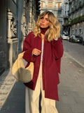 IFOMT Women's Burgundy Scarf Collar Short Woolen Coats Elegant Single Breasted With Pockets Jackets With New Female Street Outerwear