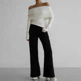 IFOMT Women's Sweater Pullovers Long Sleeve Knitted One-Shoulder Sexy Slim Top Solid Color Autumn Winter 2024 Fashion Casual