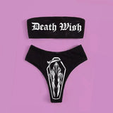 IFOMT Sexy Goth Bikini 2023 Women Letters Skull Print Swimsuit Split Bathing Suit High Waist Gothic Bikinis Sets Beach Outfits