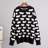 IFOMT O-Neck Alpaca Printed Sweater For Women Loose Casual Sweater Pullover Fashion Long Sleeve Retro Knitted Autumn Winter Top