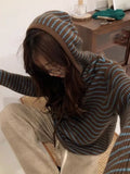 IFOMT Vintage Striped Brown Sweater Women Harajuku Korean Style Knit Tops Hoodies Oversize Casual Pullover Jumper Female