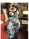 IFOMT New American Style Sexy Gyaru Halter Top Women Design Sweet Print Slim Camisole Summer High Street Coquette Asymmetrical Tees